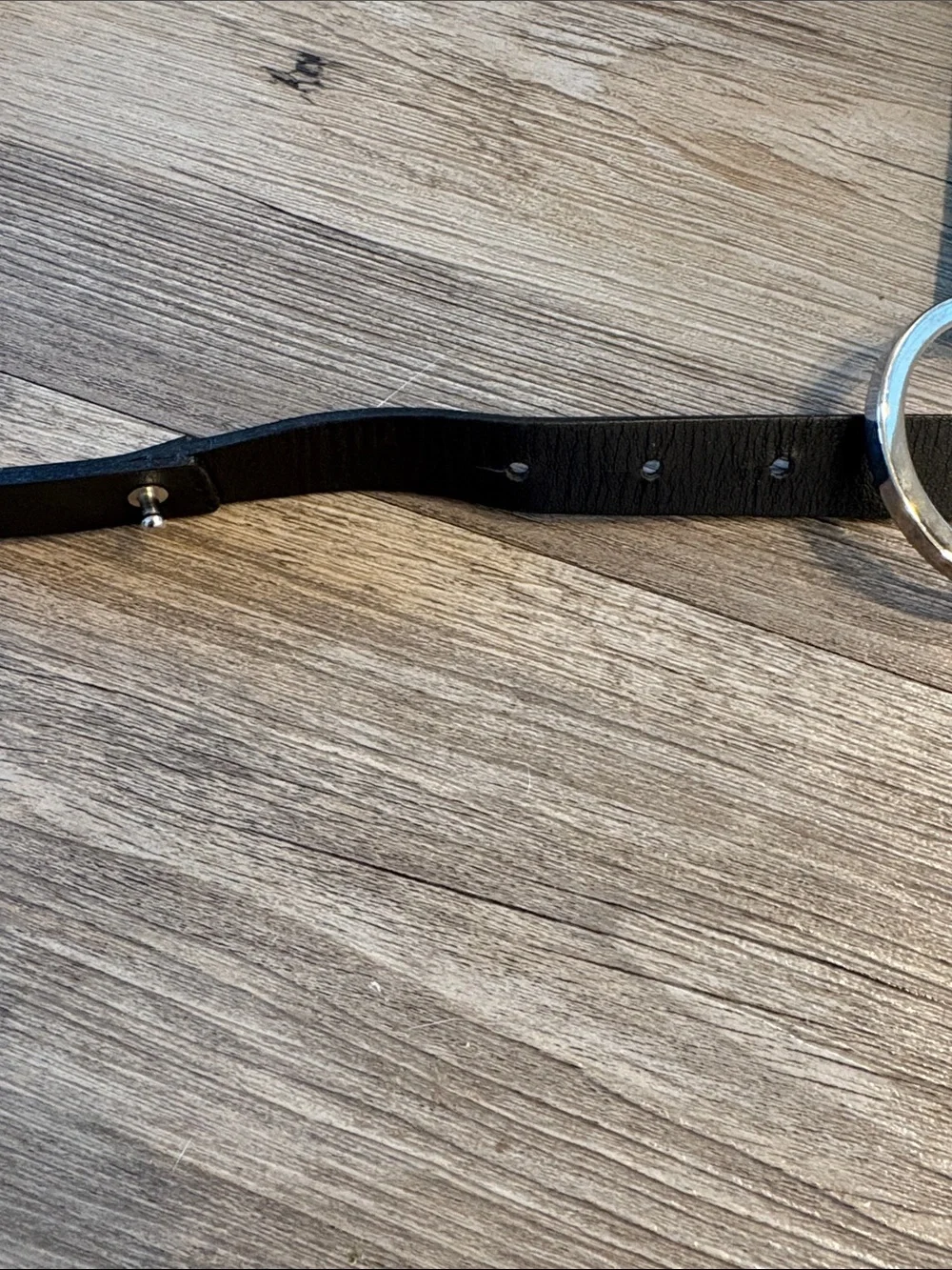 Vintage Talbots Black Leather Loop Belt | Silver O-Ring | 90s Minimalist